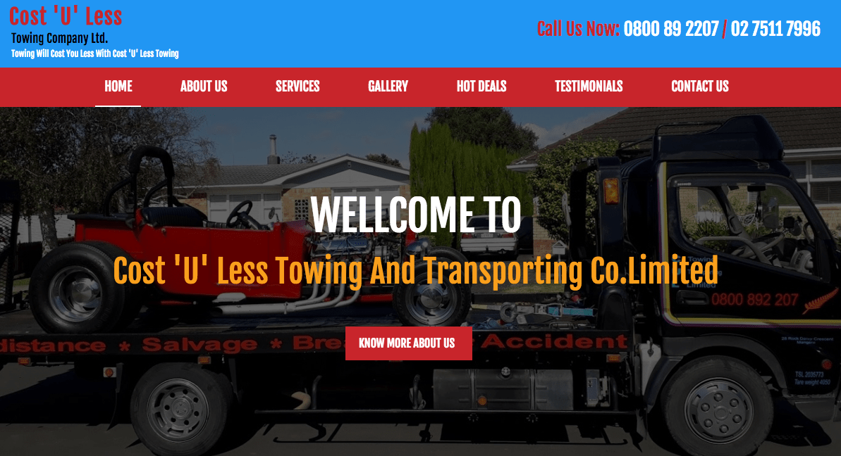 Cost ‘U’ Less Towing's Homepage