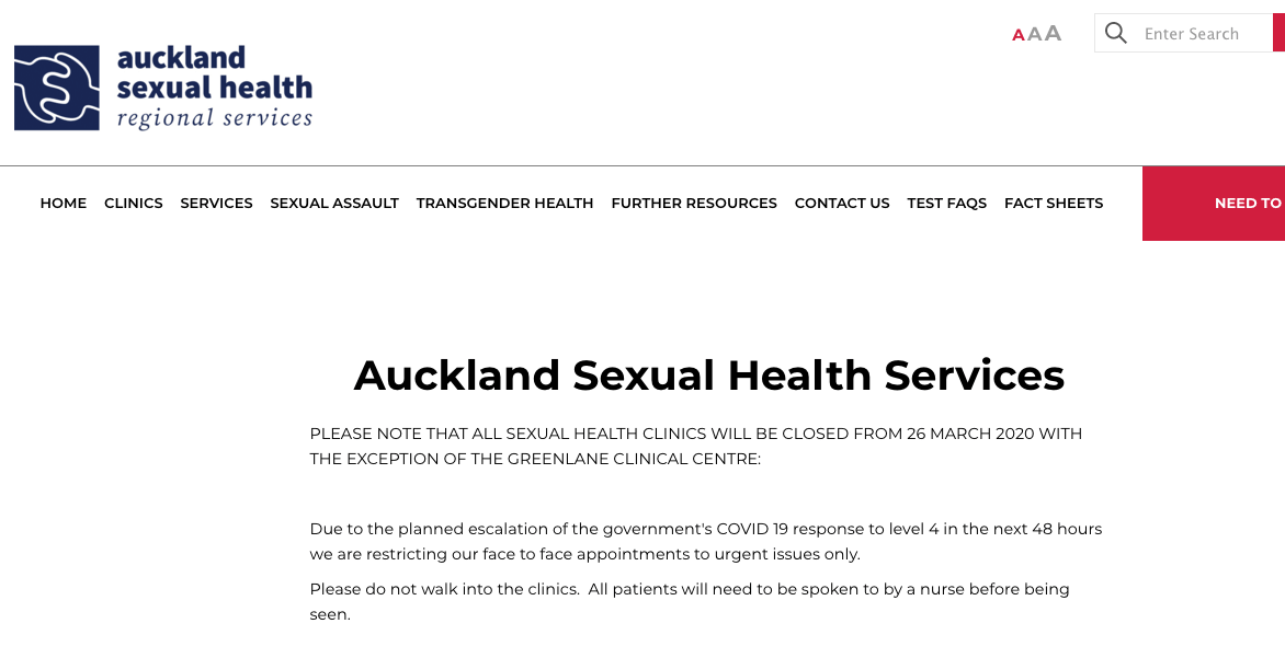Auckland Sexual Health Regional Services' Homepage