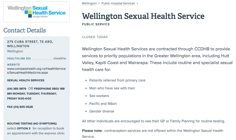 Wellington Sexual Health Service's Homepage