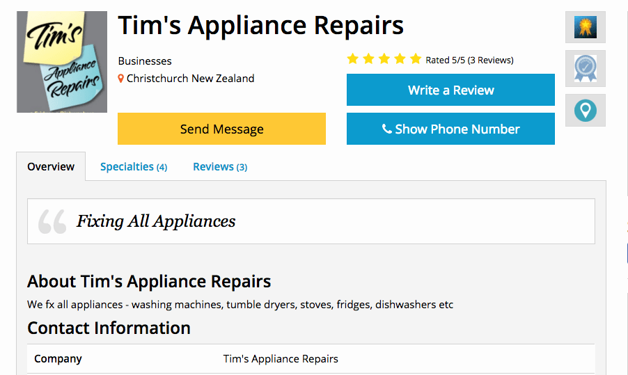 Tim’s Appliance Repairs' Homepage