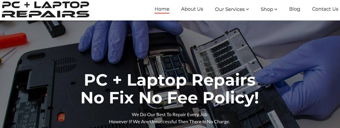 PC + Laptop Repairs' Homepage