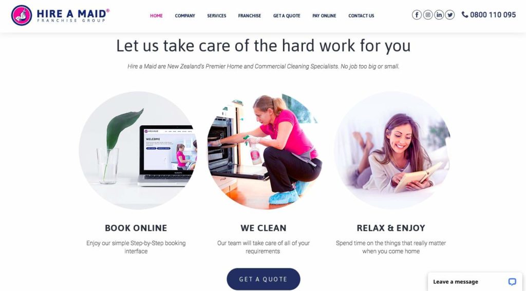Hire a Maid Franchise Group Ltd.'s Homepage