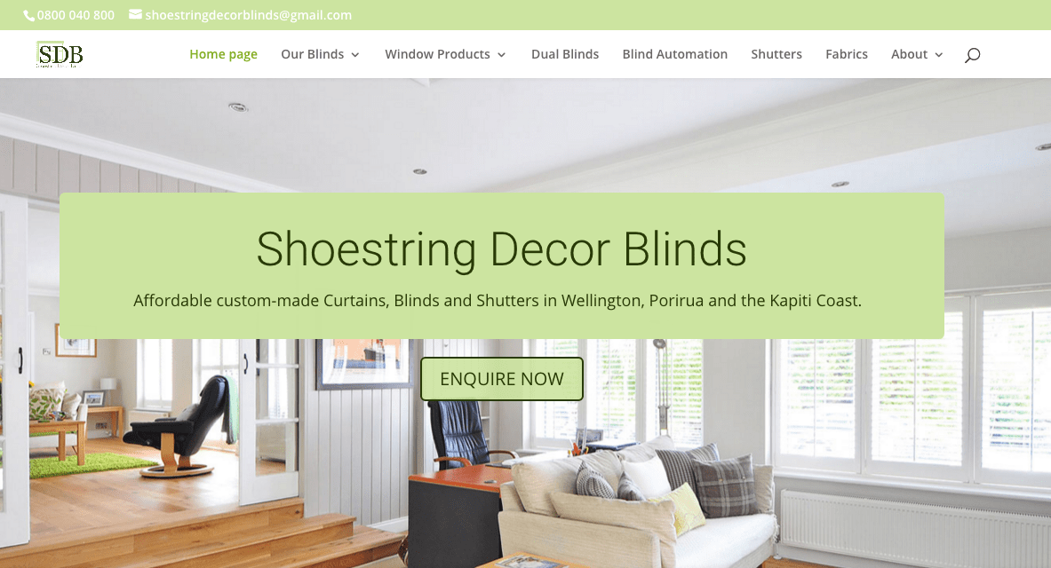 Shoestring Decor Blinds' Homepage