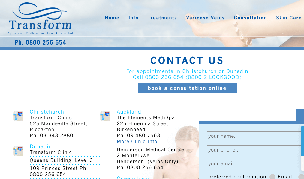 Transform Appearance Medicine and Laser Clinics Ltd.'s Homepage