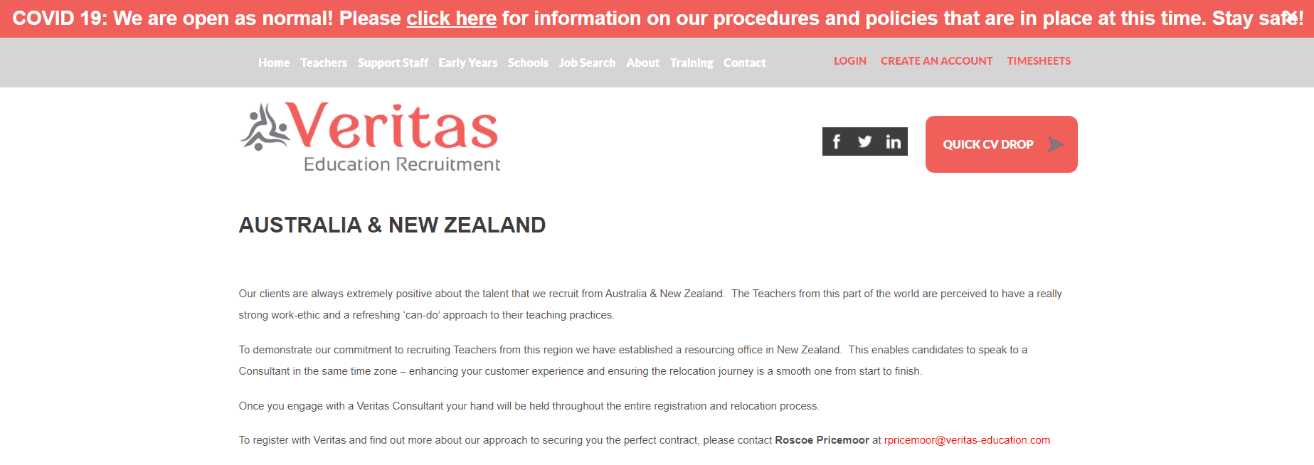 Veritas Education New Zealand Branch Landing Page