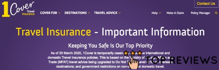 1Cover Travel Insurance's Homepage