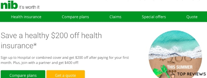 Nib Health Insurance's Homepage