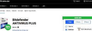 Bitdefender Antivirus Plus' Homepage